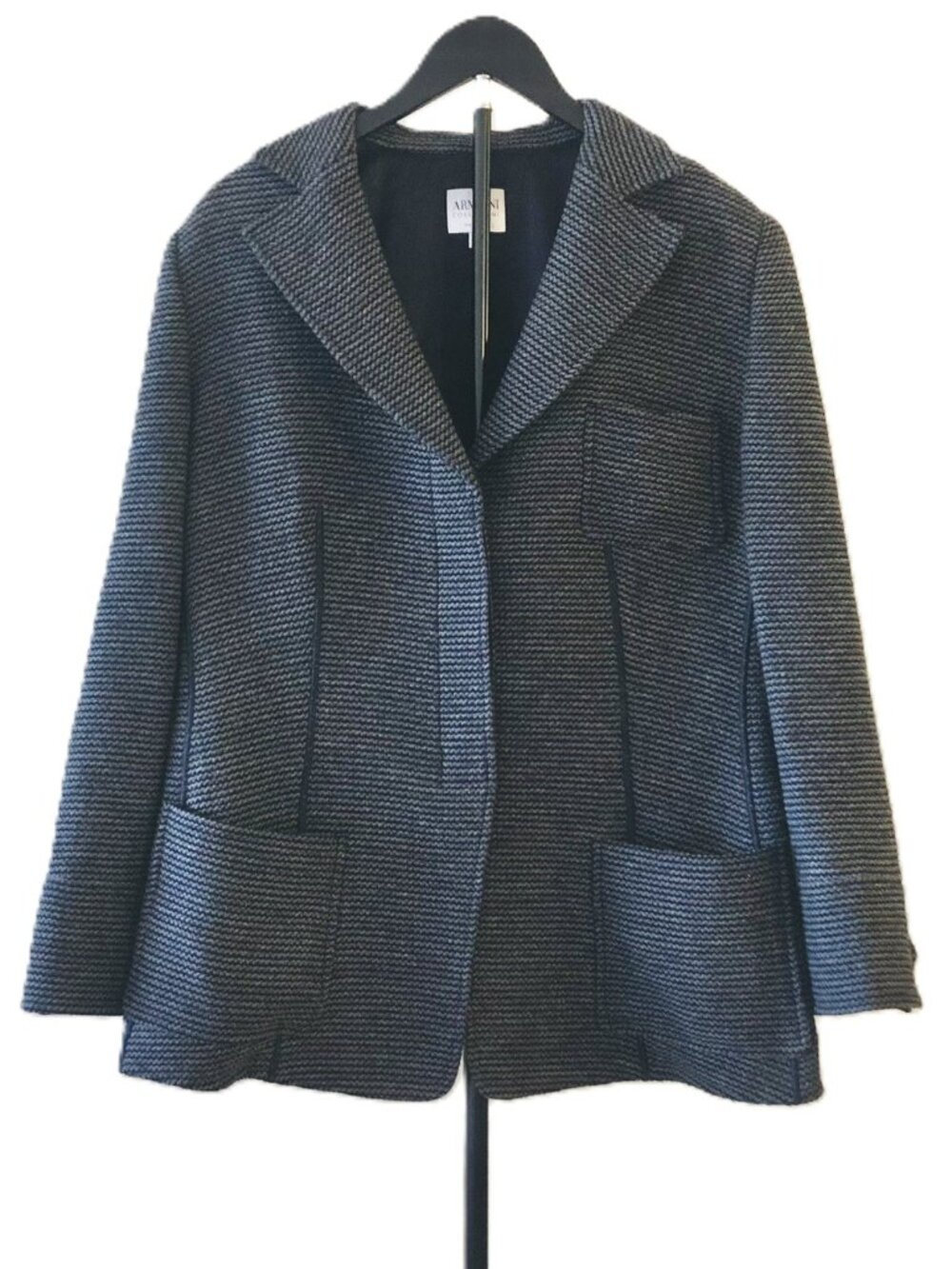 Armani Collezioni Wool Cashmere Textured Knit Blazer Jacket Italy Black Gray 16